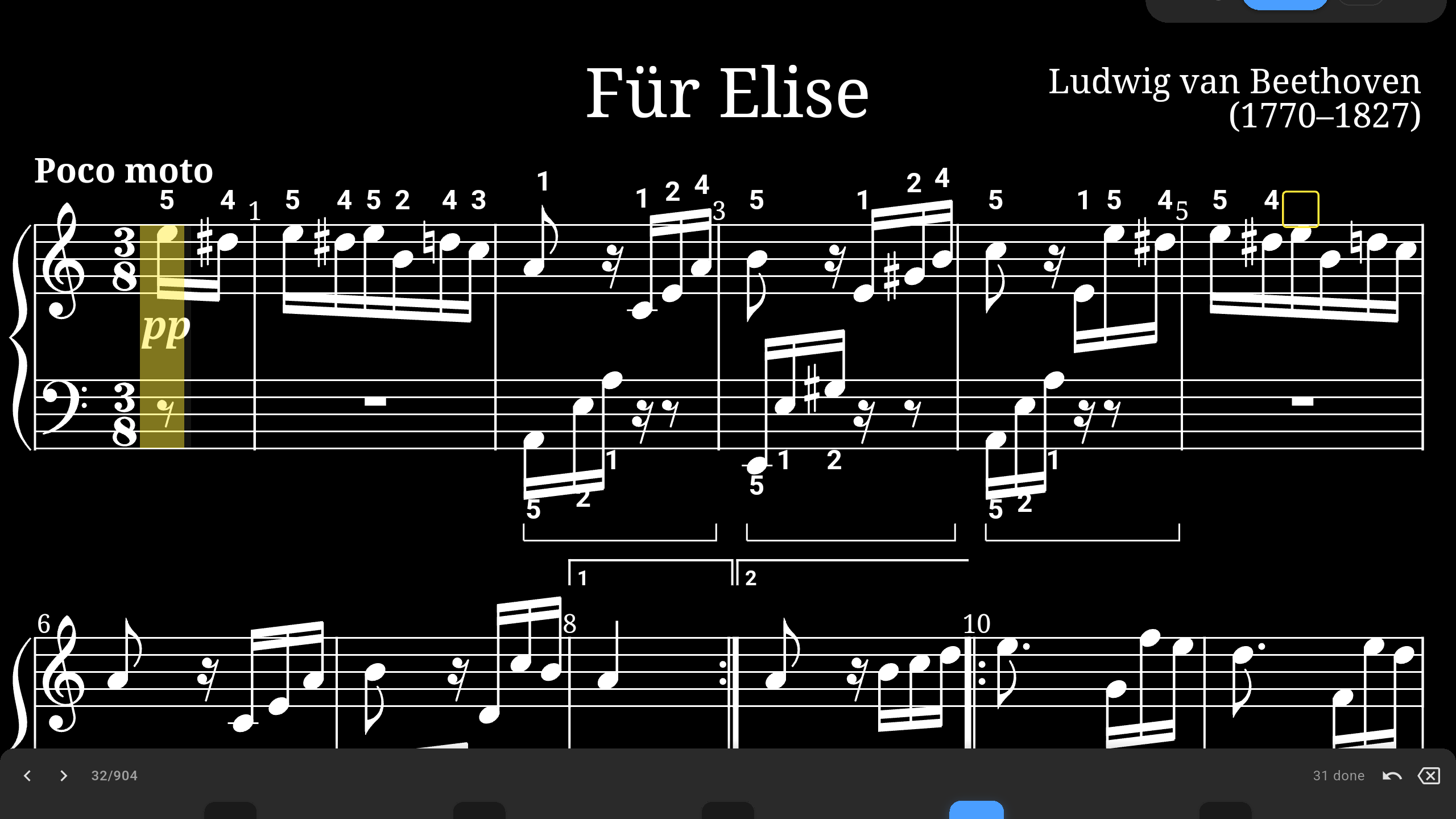 Fingering annotations showing finger numbers on notes